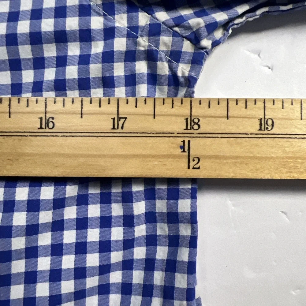 Ralph Lauren Size L 14-16 Blue & White Checked Boys Button-Down Logo Shirt